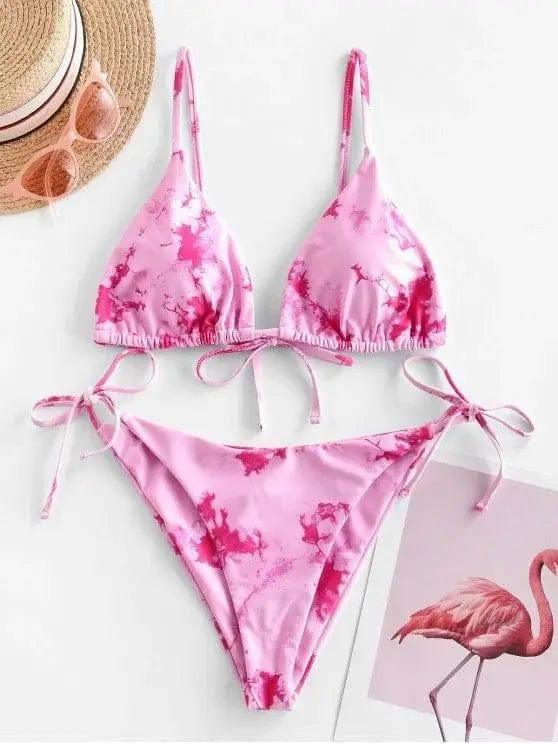 Sexy Halter Tie Dye Bikini Set-Pink-5