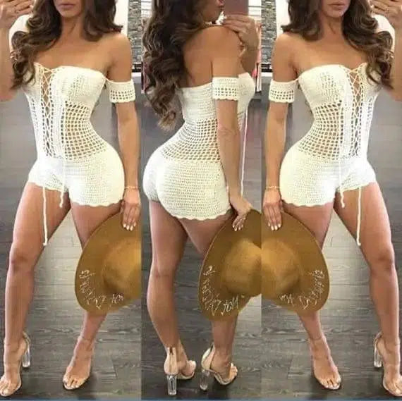 Sexy hand crochet swimsuit-White-1