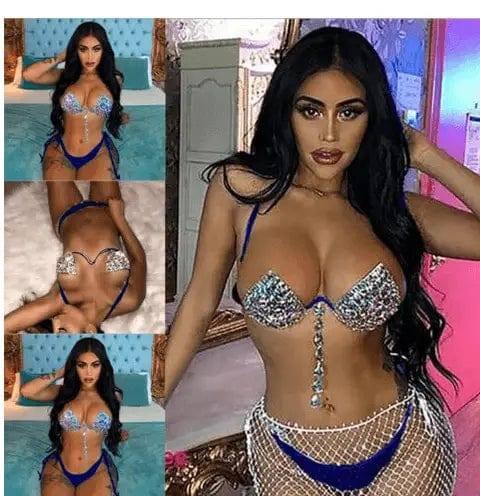 Sexy handmade beaded bright diamond bikini suit-1