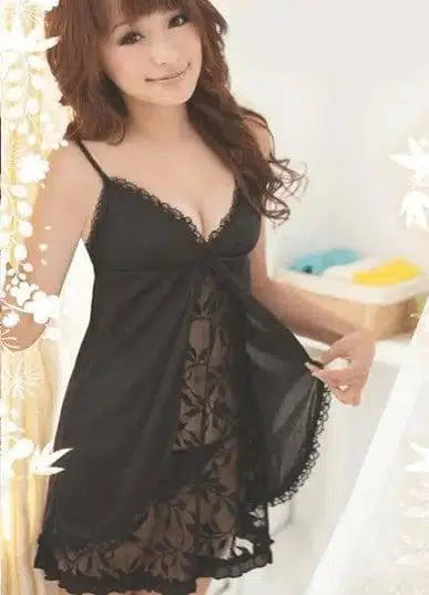 Sexy lingerie black suspenders lace fake two sexy pajamas-black-2