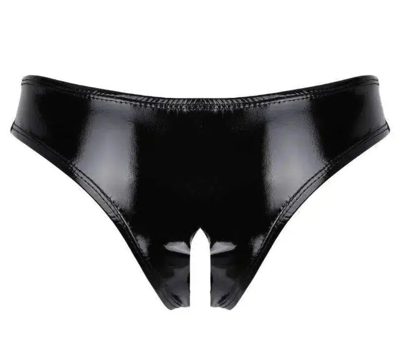 Lingerie Mini Panties Women's T-pants Patent-Black-2