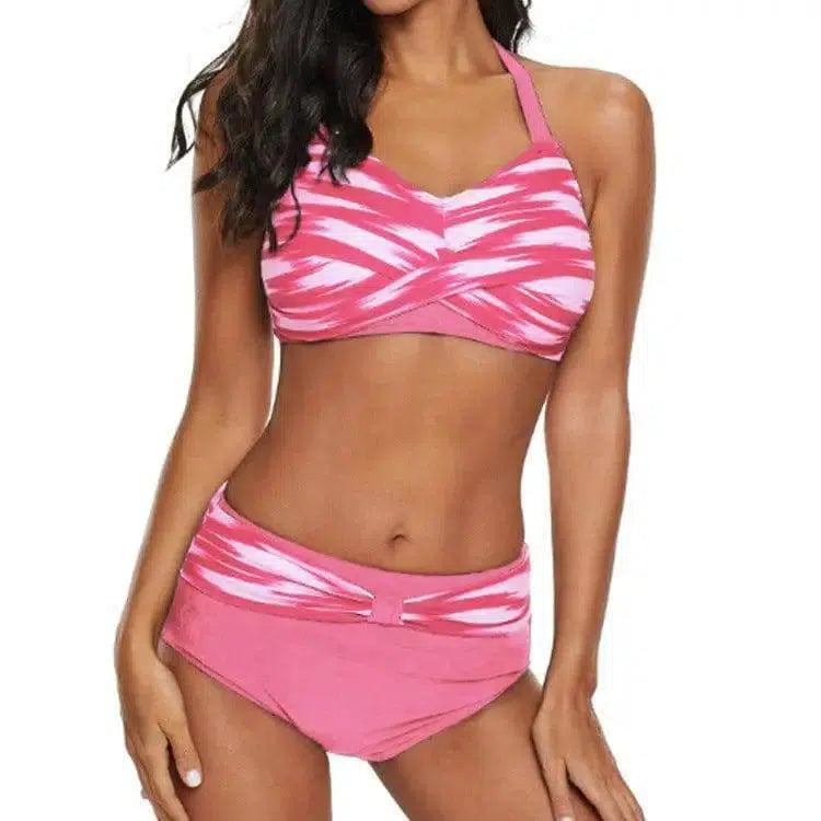 Sexy pattern fashion split swimsuit-Pink-1