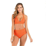 Sexy Printed High-waisted Two-piece Swimsuit-Orange-5