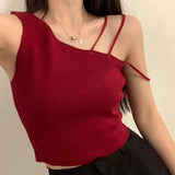 slanted shoulders crop tops-Red-1