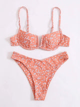 Sexy Small Floral Bikini Split Female Swimsuit-Orange-1