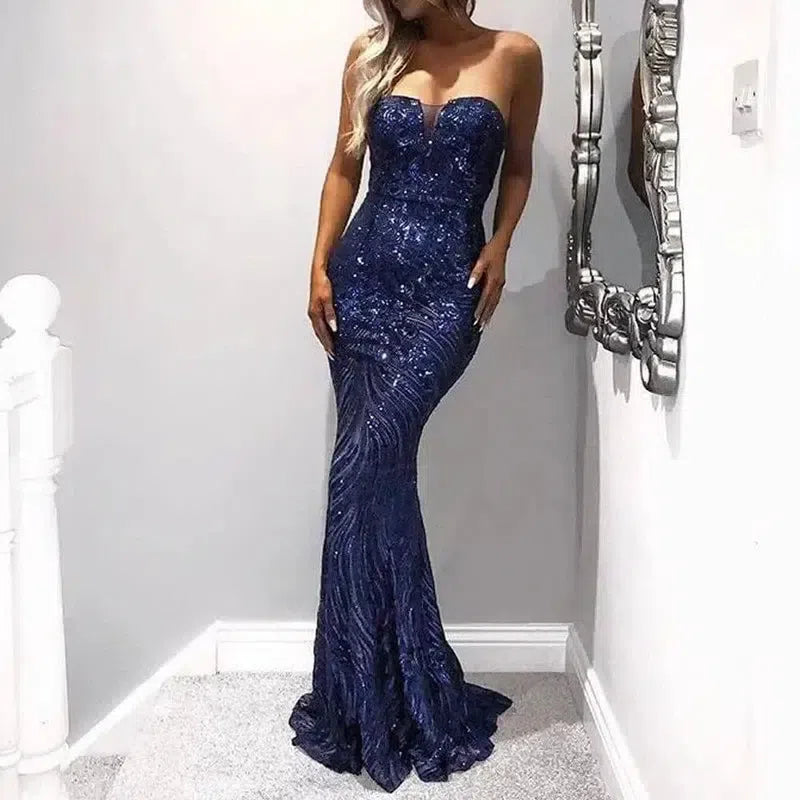 TUBE TOP STRAPLESS SEQUINS ELEGANT EVENING DRESS-blue-6