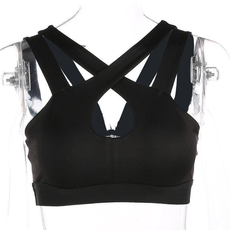 Sexy Women Halter Yoga Bra Strappy Sport Bras Push Up-Black-3