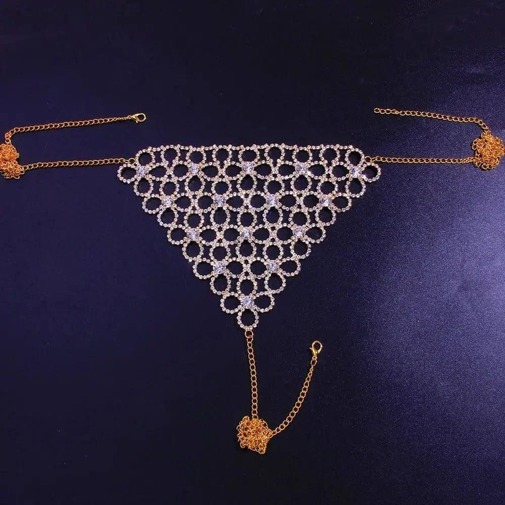 Shiny Sexy Bikini Set with Rhinestone Hollow Flower Body-Gold-3