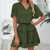 Short Sleeve Dress Women's Ruffled V-neck-1