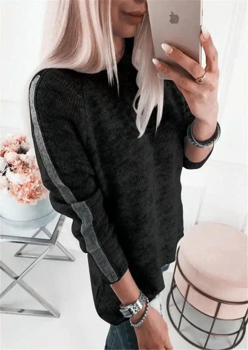 Cozy Knit Women's Pullover Sweater-Black-5