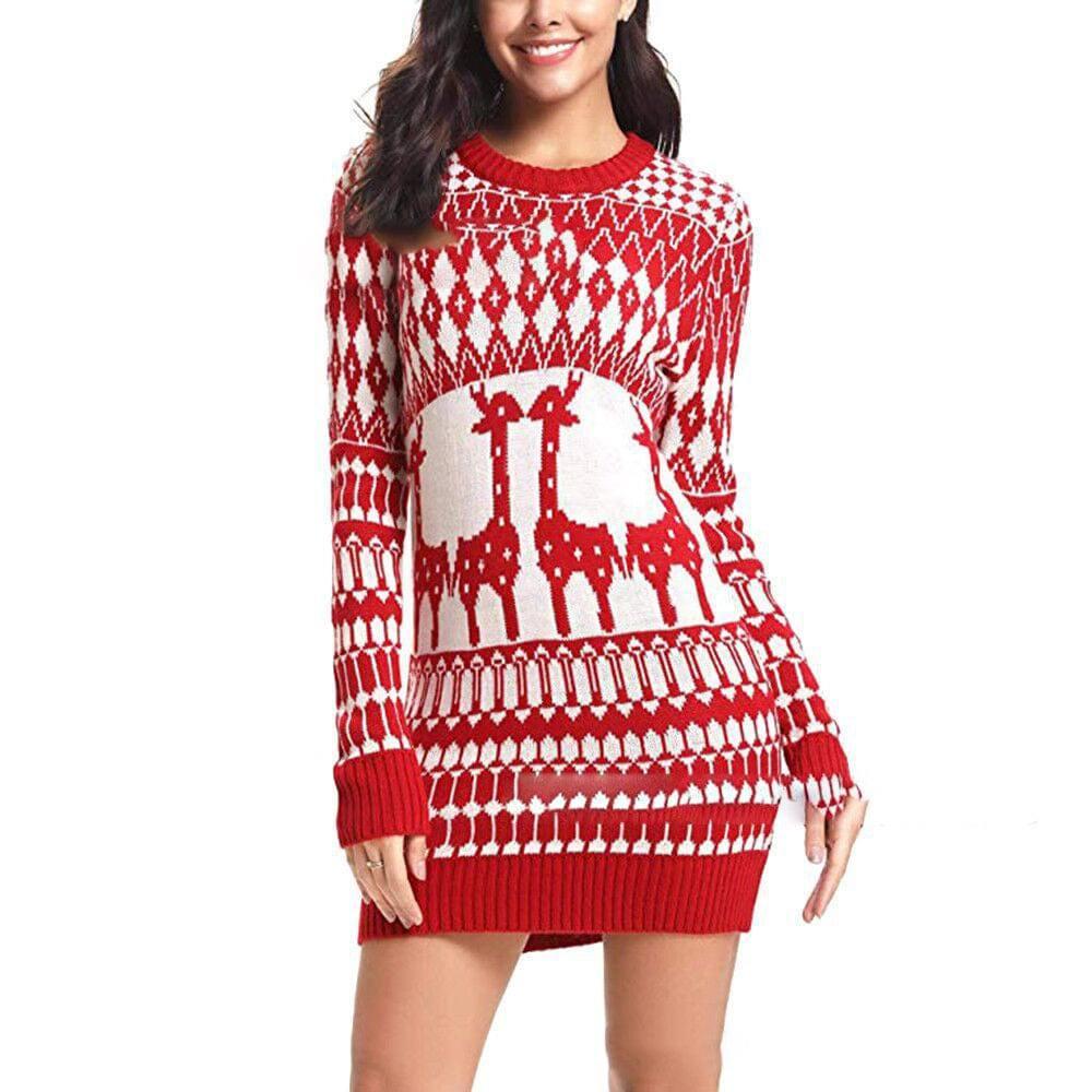 Slim Long Sleeve Fawn Women's Christmas Sweater-5