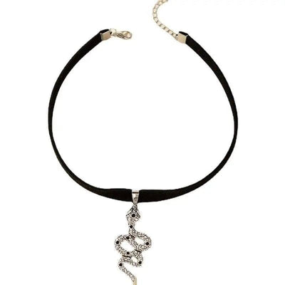 Snake Cobra Chokers Witchy Gothic Grunge Collar Velvet-Silver-3