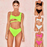 Solid color bikini cutout sexy split swimsuit triangle-1