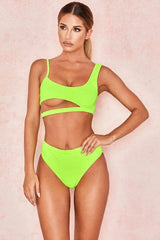 Solid color bikini cutout sexy split swimsuit triangle-Green-3