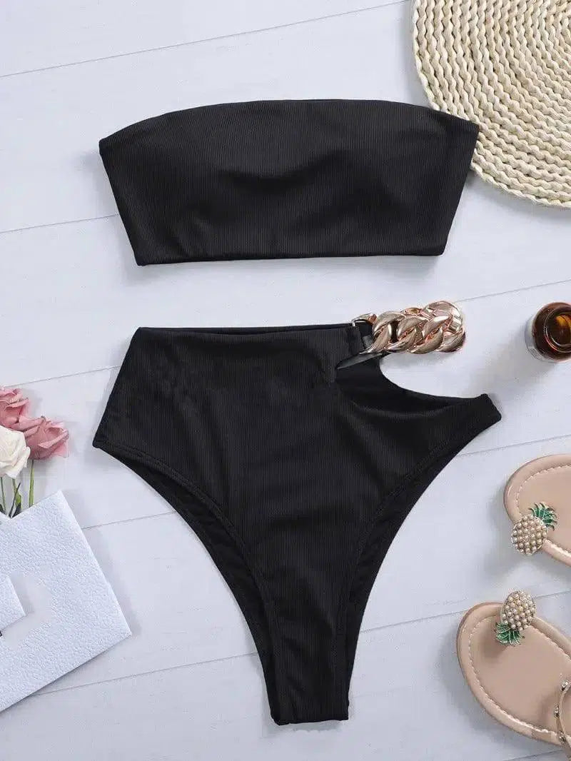 Solid Color Hollow Bikini Split Swimsuit Swimsuit-2