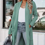 Solid Colour Long Cardigan Pocket Tweed Jacket-12