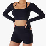 Sports Top Women's Quick-drying Workout Clothes With Chest Pad Slim Fit Skinny Long Sleeve Yoga Wear-Advanced Black-3