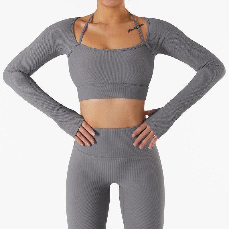 Sports Top Women's Quick-drying Workout Clothes With Chest Pad Slim Fit Skinny Long Sleeve Yoga Wear-Extreme Gray-4