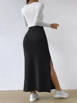 Spring Long Skirt High Waist Side Slit Slim Fit Knitted Women's Dress-3