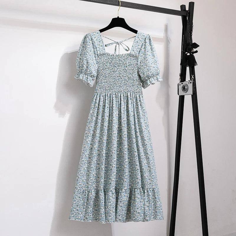 Spring Summer Chiffon Dresses Fashion Female Elastic Waist-huisexiaosuihua-13