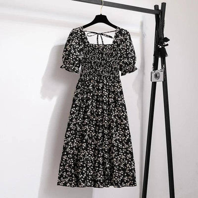 Spring Summer Chiffon Dresses Fashion Female Elastic Waist-6