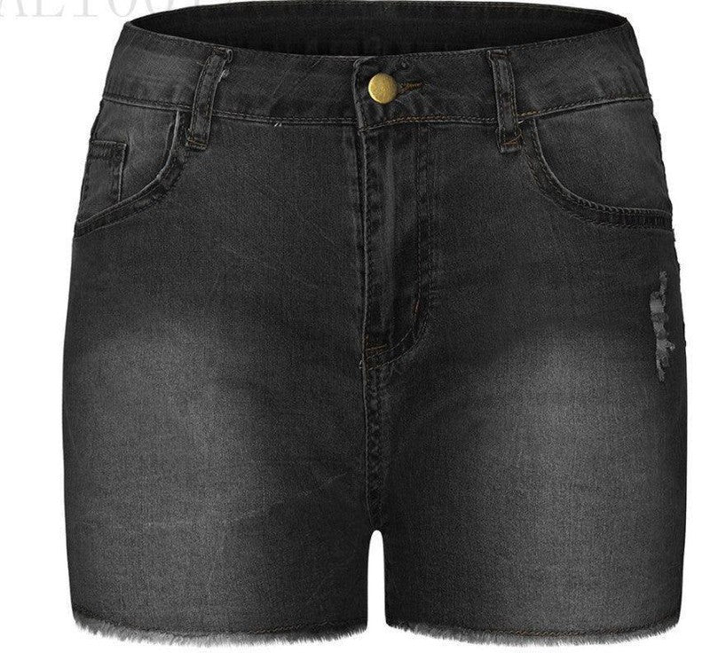 Stretch Slim Fit Ripped Tassel Denim Shorts For Women-5