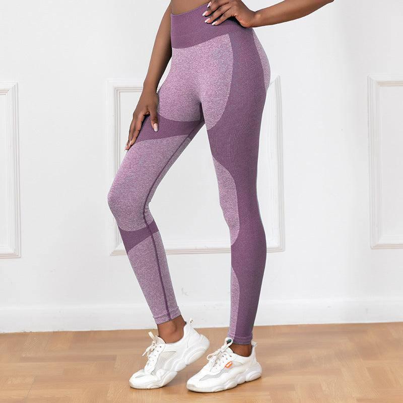 Striped Printed Yoga Pants High Waist Seamless Leggings-Purple-9