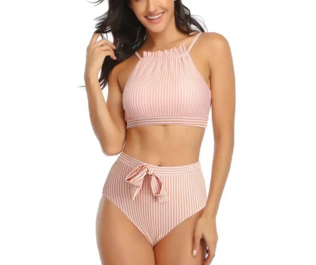 Striped two-piece swimsuit-Pink-2