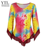 Yitonglian Trending Style Plus Size Women Blouse Summer Round Neck Flare Sleeve Irregular Loose Casual Tops Shirt H433-Yellow-7