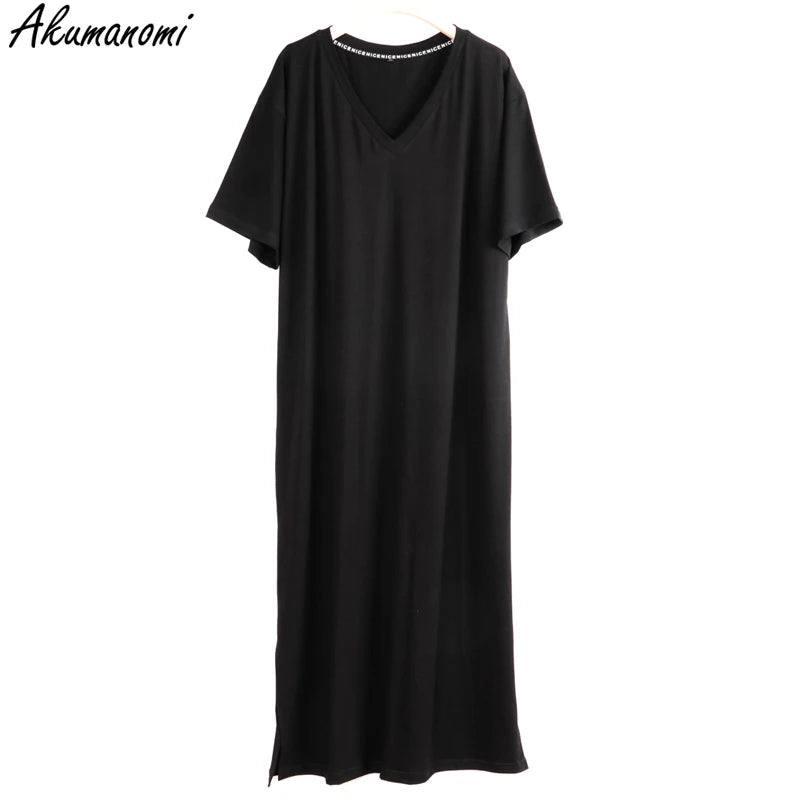 Oversized V Neck Plus Size Women Maxi Dress 4xl 5xl 6xl 7xl 8xl 9xl 10xl Summer Casual Loose Long Korean Harajuku Boho Dresses-black-7