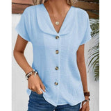 Summer Solid Color Fashion Short-sleeved Cardigan Button-4