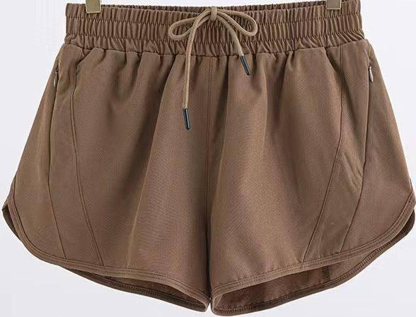 Summer Sports Shorts With Zipper Pockets Breathable Loose-Coffee-15