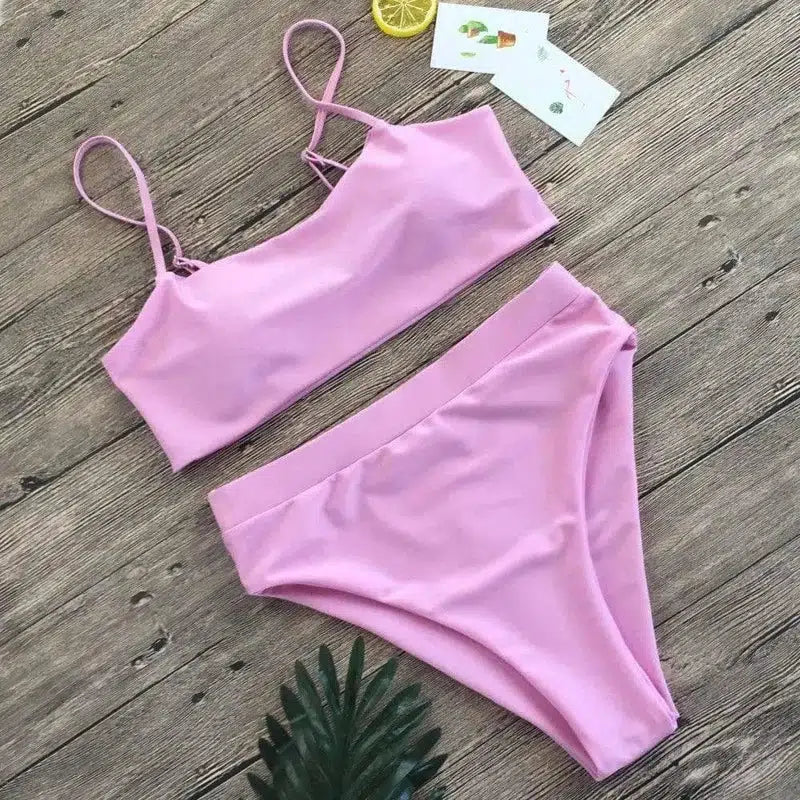 Swimsuit Bikini Ladies Three-Point Swimsuit Suit-Pink-9