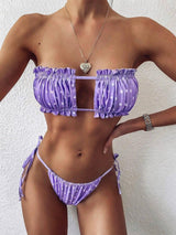 Swimsuit Multicolor Pleated Hollow Bikini Foreign Trade-Purple-19