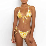 Swimsuit Print Lace-Up Bikini-Yellow-1