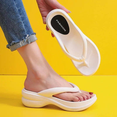 Thick Sole Wedges Flip Flops For Women Summer Clip-5012white-2