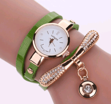 Thin belt fashion ladies watch Casual three-ring winding-Green-7