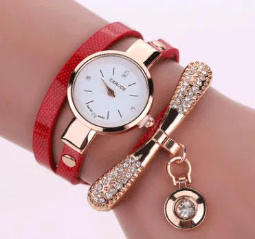 Thin belt fashion ladies watch Casual three-ring winding bracelet watch Women's fashion quartz watch-8