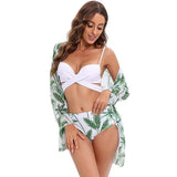 Three Piece Bikini Swimsuit Mesh Shawl Split Swimsuit High-Greenleaves-6