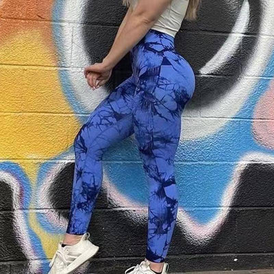 Tie Dye Leggings Women Fitness Yoga Pants Seamless Push Up-Dark blue-9