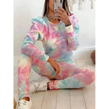 Tie-Dye Printed Round Neck Long-Sleeved Casual Suit-Multicolor-3