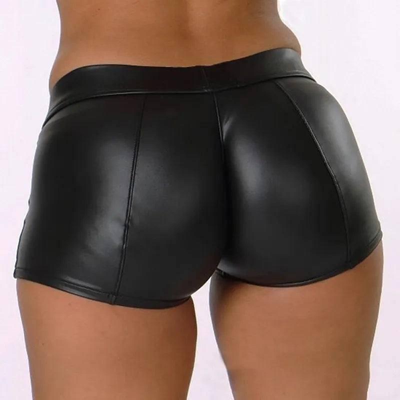 Shorts Shiny Elastic High Waist Shiny Faux-black-4