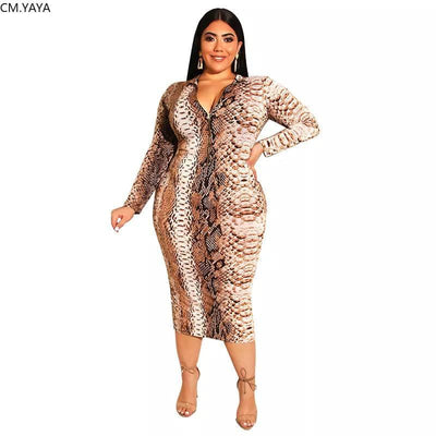 Plus size XL-5XL Autumn women fashion Print Sashes Midi dress Bodycon club night party Casual dresses vestidos GL19311-Khaki-1