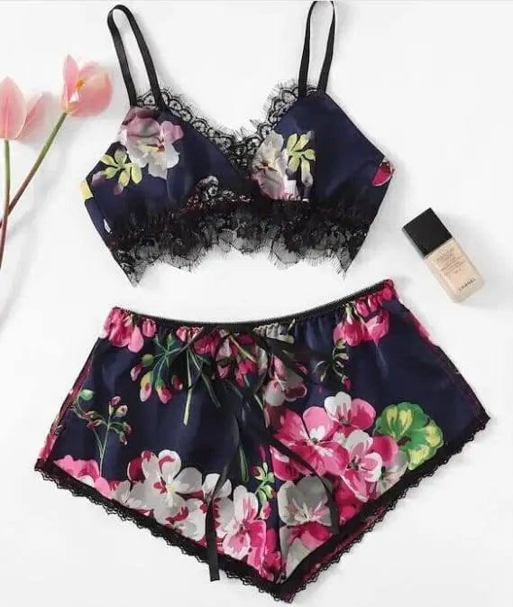 Two Piece Set Of Printed Lingerie Home Underwear-NavyBlue-5