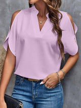 V-neck Graceful And Fashionable Off-the-shoulder Sleeves-Light Purple-10