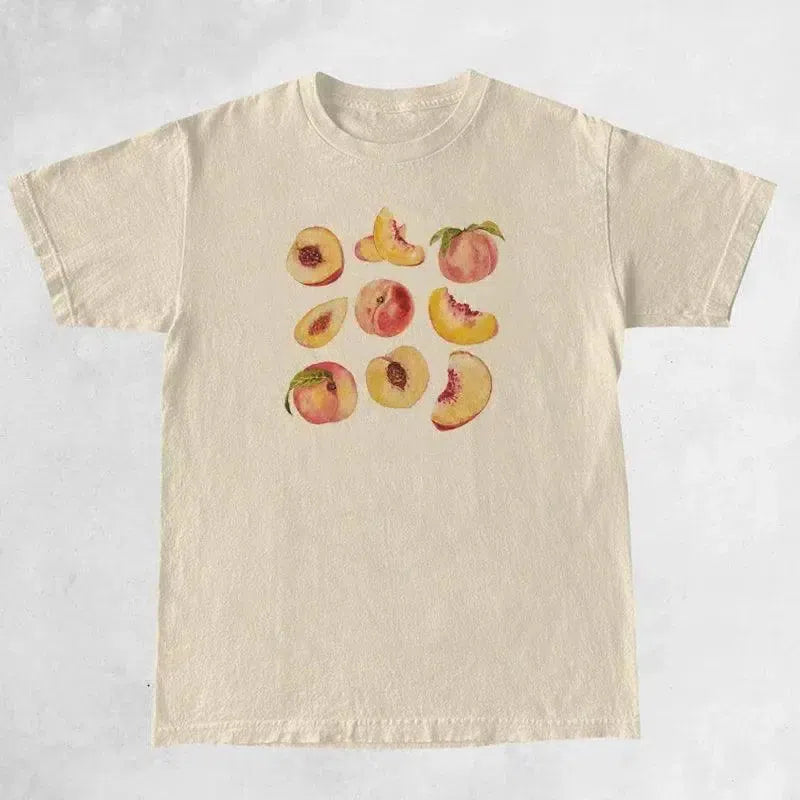 Fruit Pattern Casual T-Shirt-Khaki-3