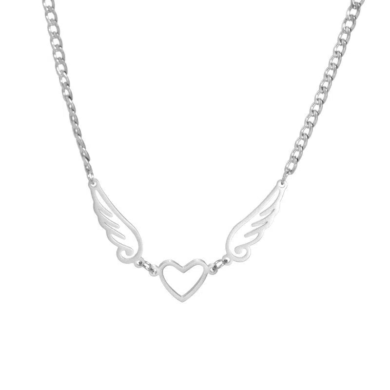 Hollow Heart Angel Wing Necklace-2