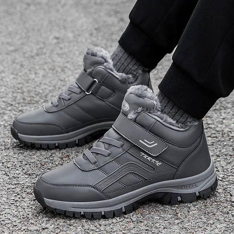 Winter Boots Women Men Warm Plush Velcro Snow Boots Climbing-Dark grey-7