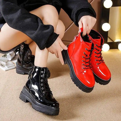 Winter Women's Leather Boots Women Shoes Round Toe Low Heels-1