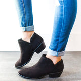 Women Booties Slip On Low Heel Ankle Boots-5